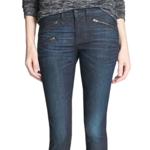 Rag & Bone Moto Skinny Jeans with Zipper Pockets and Ankles in Kensington 26 - Picture 2 of 6